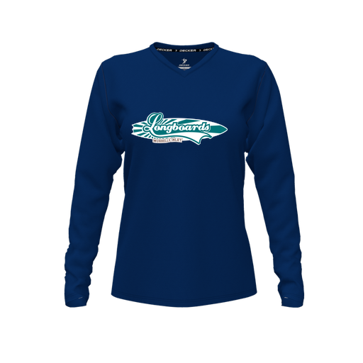 [CUS-DFW-TEES-CMF-VNK-LSL-NVY-FYXS-LOGO1] Comfort T-Shirt (Female Youth XS, Navy, V Neck, Logo 1, Long Sleeve)