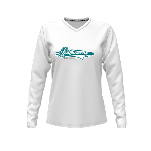[FTLVPTWH-FYXS-LOGO1] Decker Performance T-Shirt (Female Youth XS, White, V Neck, Logo 1, Long Sleeve)
