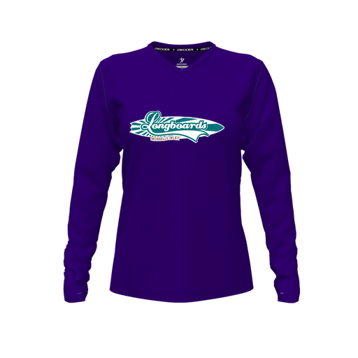 [FTLVPTPP-FYXS-LOGO1] Decker Performance T-Shirt (Female Youth XS, Purple, V Neck, Logo 1, Long Sleeve)